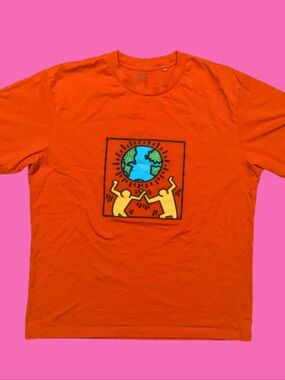 Keith Haring "Peace for All" Orange T-Shirt Size L